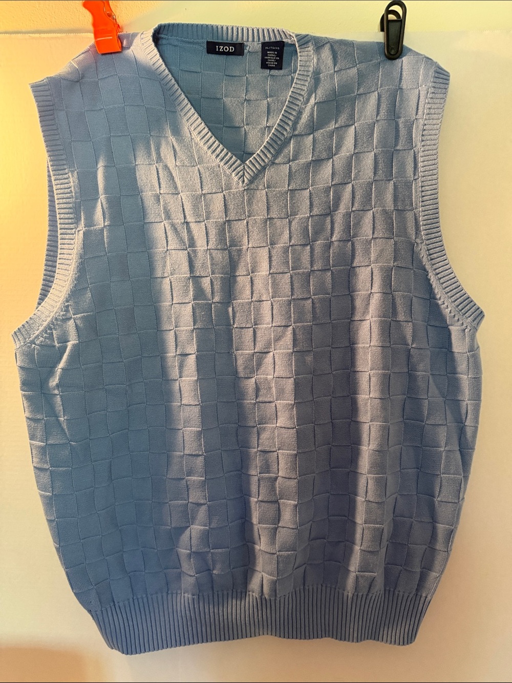 Izod Light Blue Textured V-Neck Sweater Vest